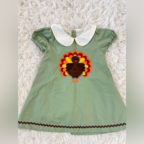 Lil cactus turkey appliqué dress size 12 to 18 months Green Thanksgiving - Picture 2 of 2